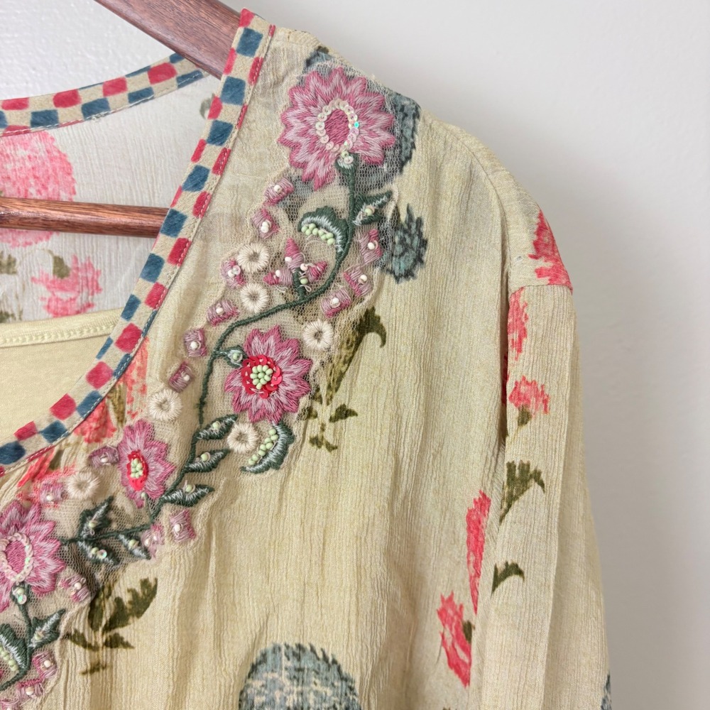 Soft Surroundings Tunic Top Womens 2X Yellow Floral Embroidered Boho Chiffon - Picture 3 of 13
